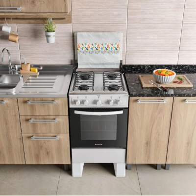 Fogão 4 Bocas Atlas Milão Mesa Inox Branco Fogão 4 Bocas Atlas Milão Mesa Inox Branco